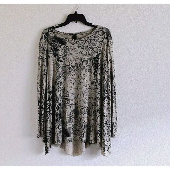 Peruvian Connection Tunic Top Lagenlook Floral Swing Hem Pima Cotton Modal XS/S - Picture 1 of 8